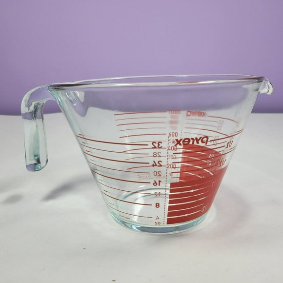 Vtg Pyrex 4-Cup 32oz 1Qt Glass Cone Shape Measuring Cup Red Reverse Letters #11 - Picture 3 of 9